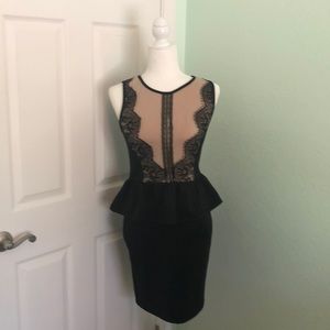 Black and Cream Scuba Peplum Dress